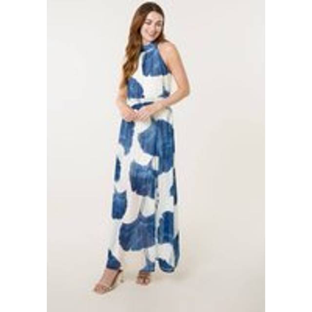 Blue Vanilla White/ Navy Halter Neck Occasion Dress - White/Navy