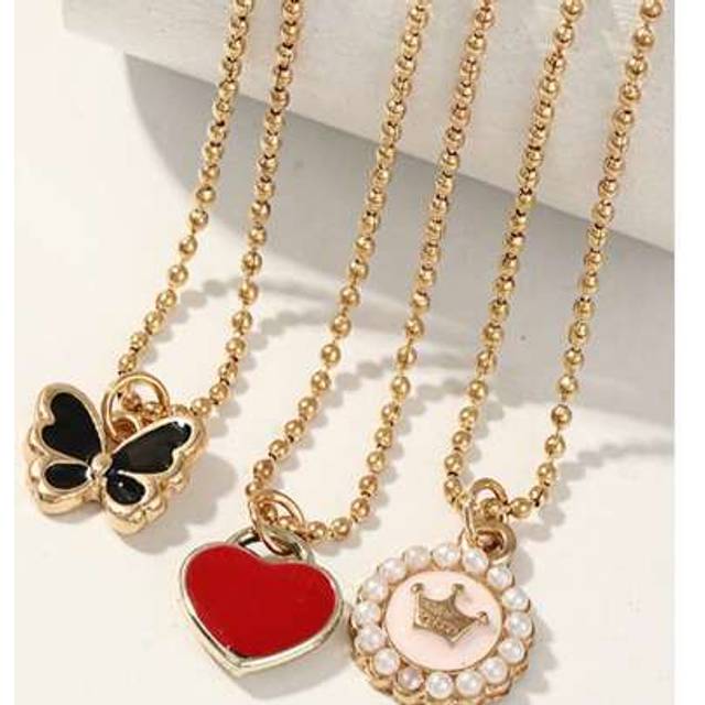 SHEIN 3pcs/Set Kids Dangle Butterfly Pendant Necklace Set - Cute Charm, Enamel, Pearl Decor