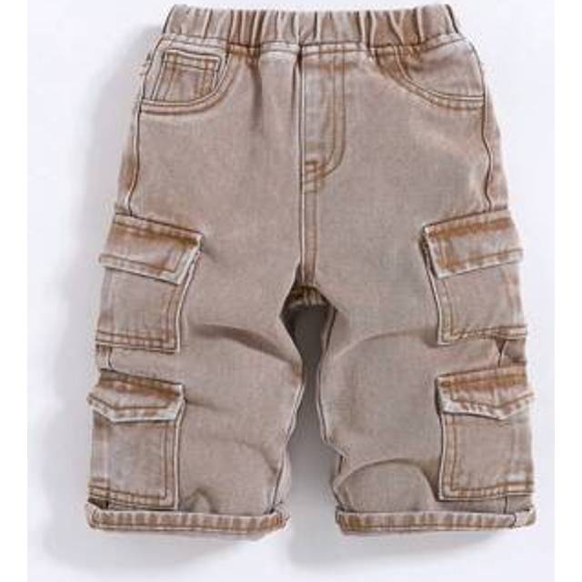 SHEIN Baby Boy Stylish Stonewashed Multiple Pockets Loose Fit Baggy Distressed Denim Cargo Pants,Versatile For Baby Spring/Summer Indoor/Outdoor Wear Clothe