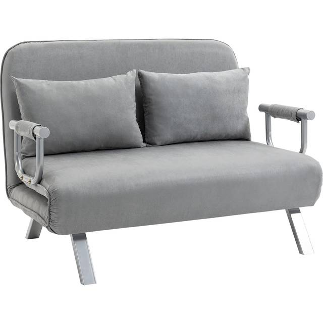 Homcom Fabric Convertible 2 Seater Sofa Bed W/ 2 Pillows, Light Grey, Grey