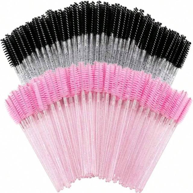 SHEIN 100pcs/50pcs/10pcs Disposable Mascara Wands, Nylon Bristle Eyelash Brush Spoolies, Unscented Eyebrow Extension Applicator With ABS Plastic Rod, Normal