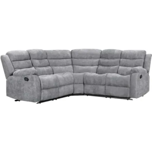 Roma Linen Fabric Recliner 5 Seater Corner Suite with Cupholders in Grey