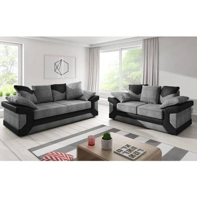 LUXURY LIFE Dino Fabric Cord Sofa Set in Grey