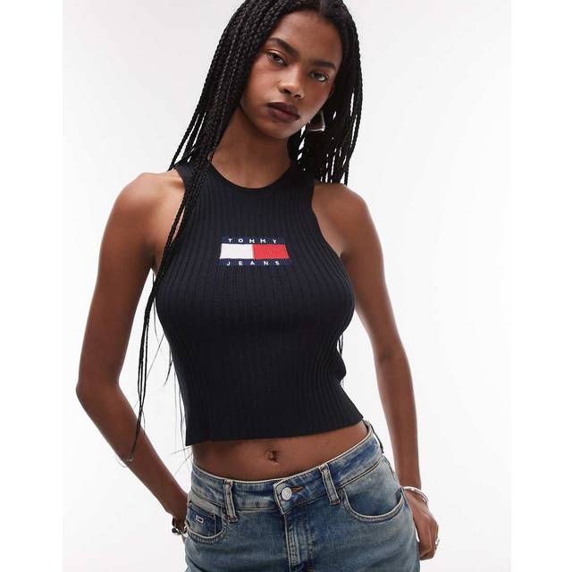 Tommy Jeans Sort Ribstrikket Racer-Tanktop