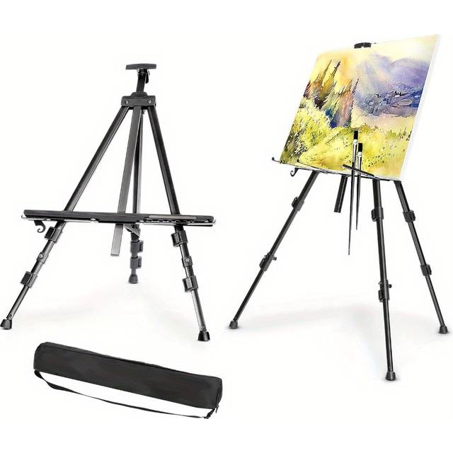 TEMU Aluminium Easel 52-160 Cm Adjustable Field Easel Black Display Studio Easel Tripod Stand + Bag For Canvas Poster Wedding Sketching Painting