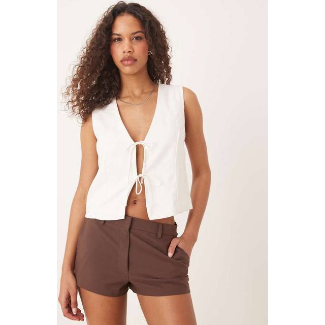 Abercrombie & Fitch – Vitt linne med knytning framtill-Vit/a