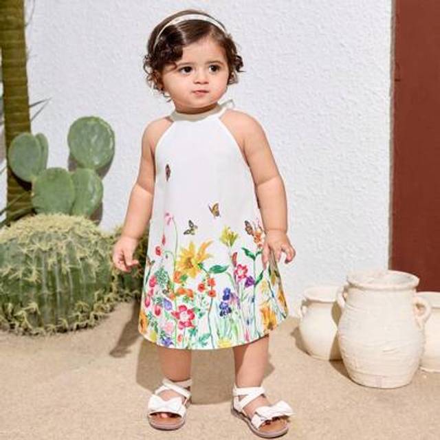 SHEIN Baby Girl Summer Holiday Cute Floral Print Dress