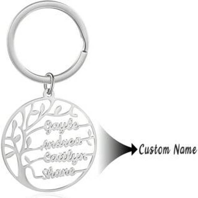 SHEIN Personalized Tree Of Life Keychain With 1-4 Names Custom Nameplate Stainless Steel Keyring Christmas Anniversary Gift For Family Engraved, Fashion , V