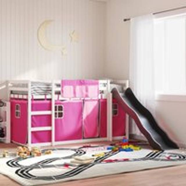Bunk Bed without Mattress with Slide and Curtains Pink 90x190 cm Single - One Size