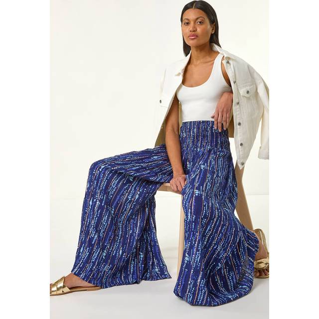 Roman Navy Abstract Print Palazzo Wide Leg Trouser - Size ONE