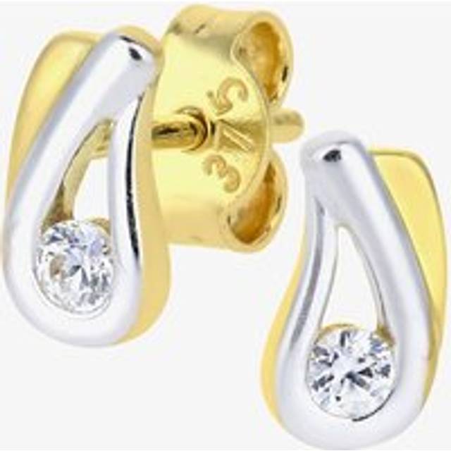 9ct Two-Colour Teardrop Cubic Zirconia Stud Earrings E1610YW - Two Colour