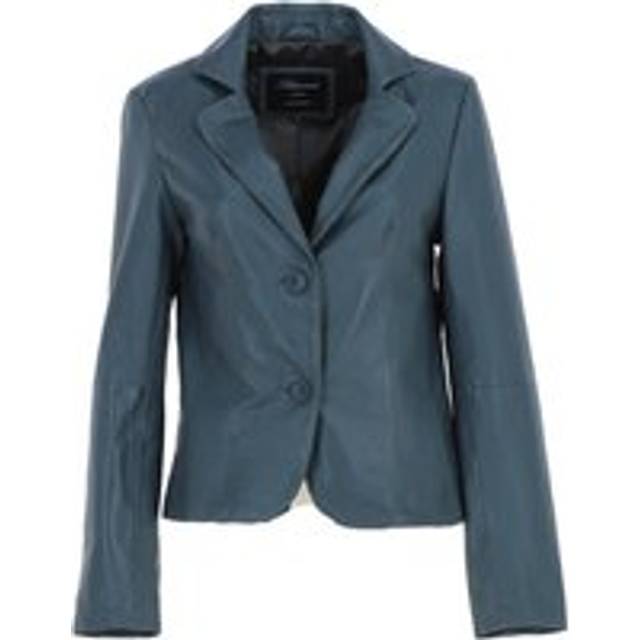 'Angelica' Real Leather Two Button Blazer - Grey - 16