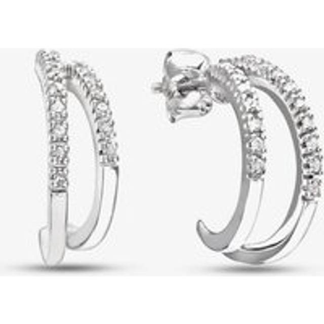 9ct White Gold 0.10ct Diamond Double Row Half Hoop Earrings PE03084W - Silver