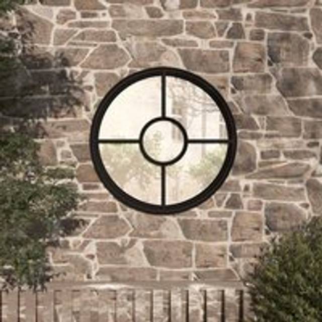 Garden Mirror Black 60x4 cm Iron Round for Outdoor Use - One Size