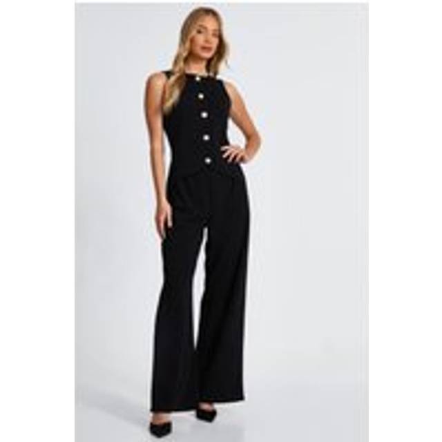 Womens Black Waistcoat Jumpsuit - 8