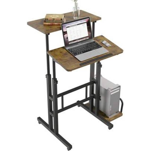 SHEIN Height Adjustable Desk With Wheels Sit-Stand Computer Desk Rolling Mobile Office Writing Table Riser Standing Workstation For Home Office, L60xW60xH68