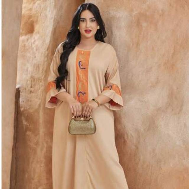 SHEIN Embroidered Arabic Retro Style Elegant Dress Jalabia, Traditional Design, Spring/Summer 2025,Modest