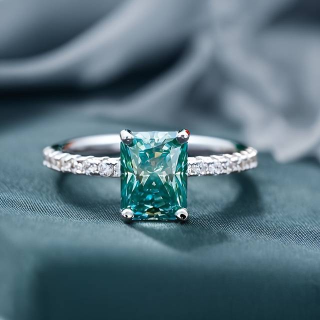 TEMU Diam 1 Carat Blue Green Moissanite Ring, 925 Sterling Silver, Vintage Bohemian Style, 18k Golden Plated, And Gift, December Birthstone, Synthetic Stone, Holiday Theme