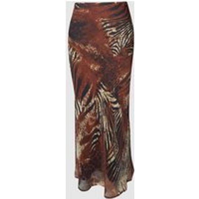 Womens Plus Mixed Animal Crinkle Chiffon Bias Cut Maxi Skirt - Brown - 20