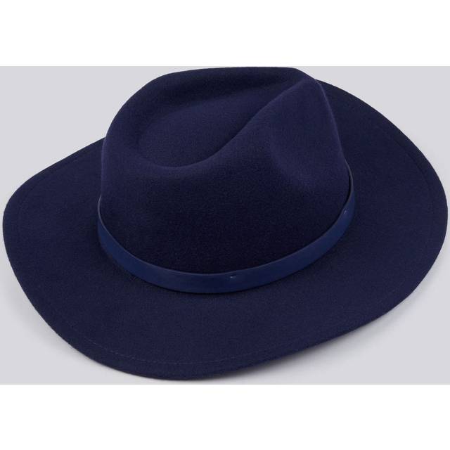 Check Felt Fedora Hat - Navy - One Size