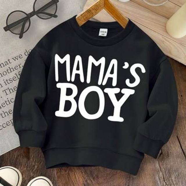 Baby Boy Letter Grafisk Stickad Mjuk Casual Rund Hals Tjock Sweatshirt, lämplig för höst/vinter - Svart (6-9M,9-12M,12-18M,18-24M,2-3Y)