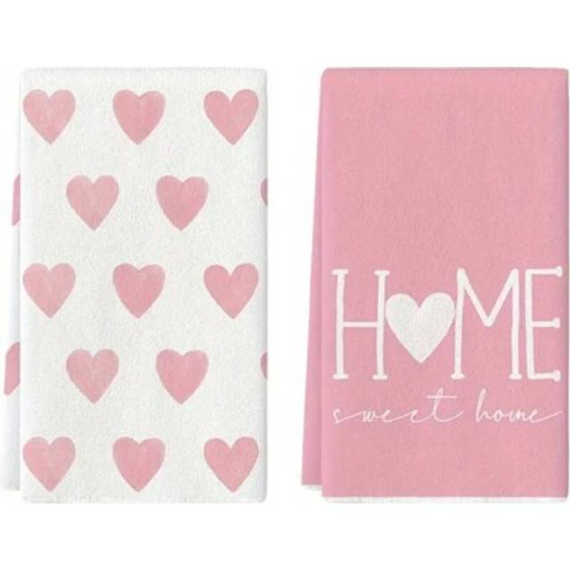 SHEIN 16&#34;X24&#34; Heart Pattern Kitchen Towels - Super Soft And Absorbent Dish Cloths - Machine Washable Fabric Towels With Valentines Heart Design For Home Dec
