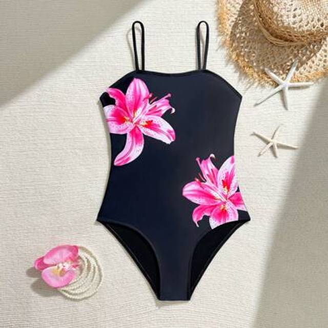 SHEIN Teen Girls One-Piece Swimsuit, Two Flower Design, And Elegant, Fashionable One-Piece Swimwear, Suitable For Swimming, Vacation, Summer Swim Suits For