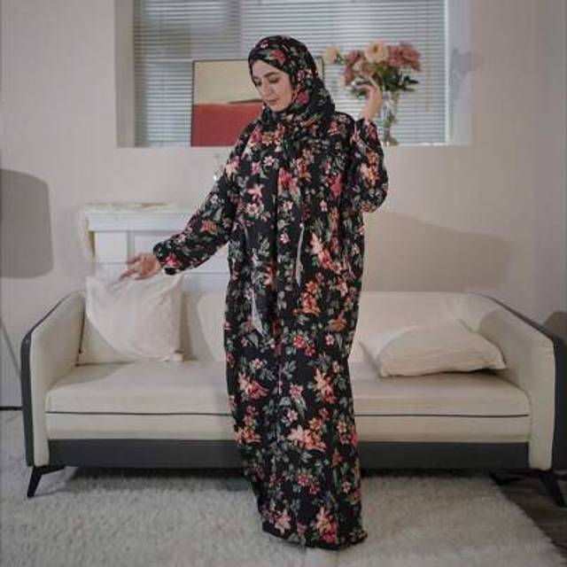 SHEIN Floral Print Hooded Modest Dress, Elegant Long Sleeve Maxi With Hijab Prayer Dress, Women&#39;s Clothing