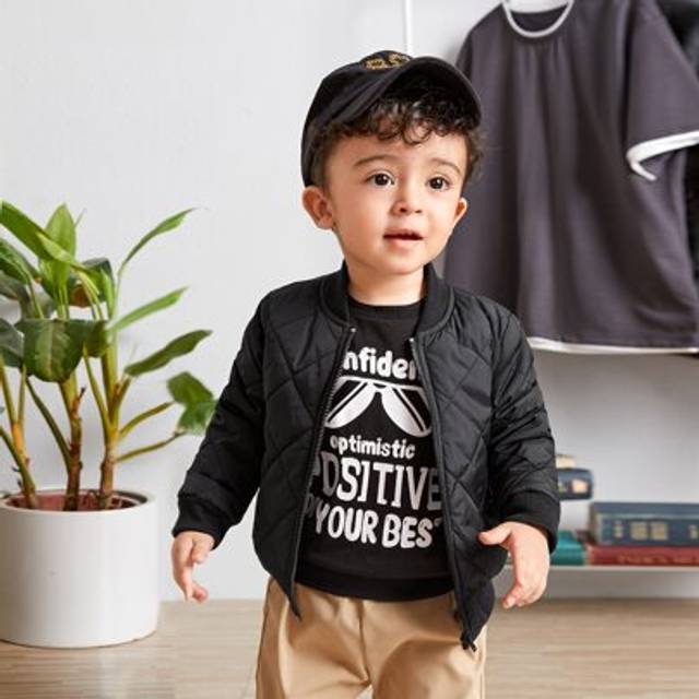 SHEIN Baby Boy Girl Zip Up Quilted Bomber Jacket