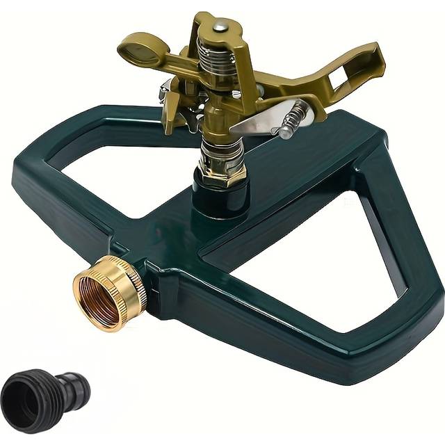 TEMU Fanhao Heavy Duty Metal Lawn Sprinkler With , 360° Large Area Coverage, Up To 5800 Sq. Ft., Golden-finish Circular Sprinkler For Efficient Yard Watering, Sprinklers For Lawn