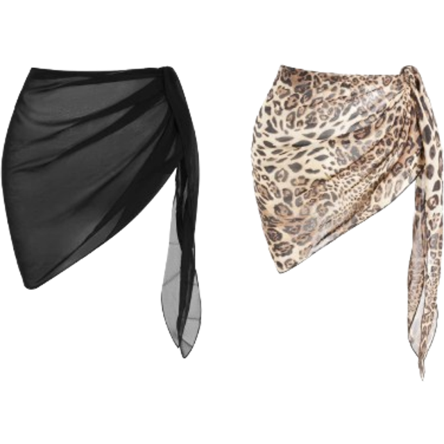 SHEIN 2pcs Set: Solid Color & Leopard Print Cover-Up Skirts Summer