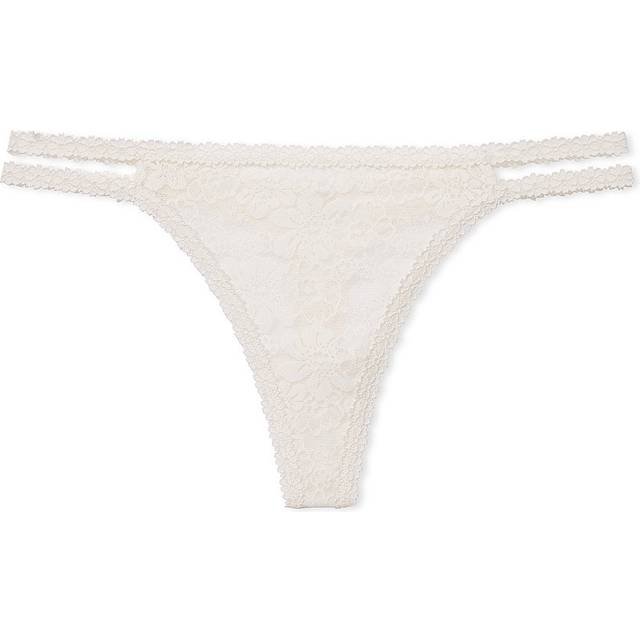 Victorias Secret PINK Coconut White Thong Floral Lace Knickers - coconut white - XS