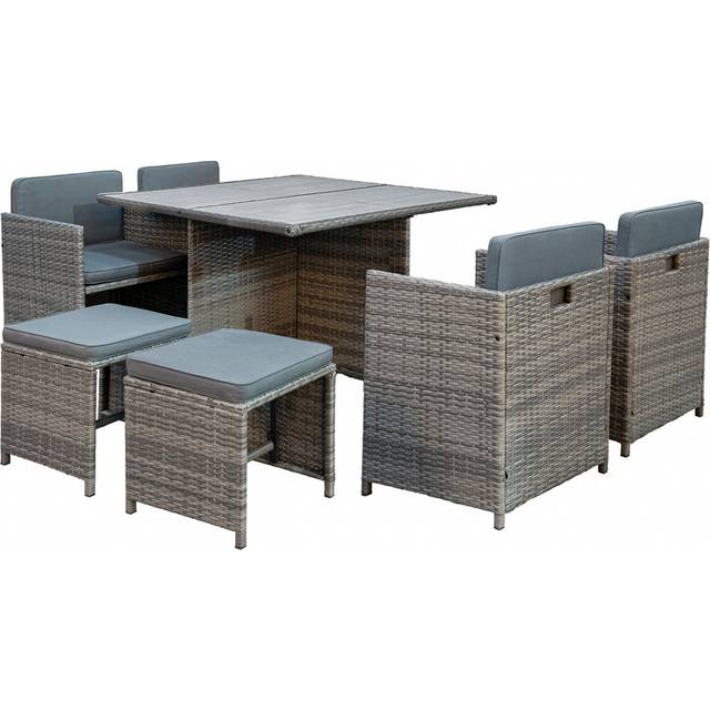 9 Piece Black Rattan Cubed Garden Set - Brown (8)