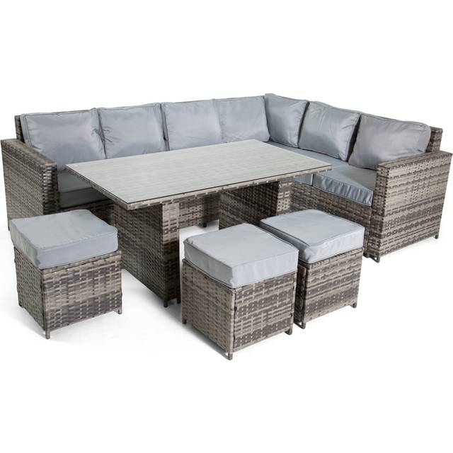 The Tarporley Grey 9 Seat Corner Rattan Dining Set - Grey / Fixed Table