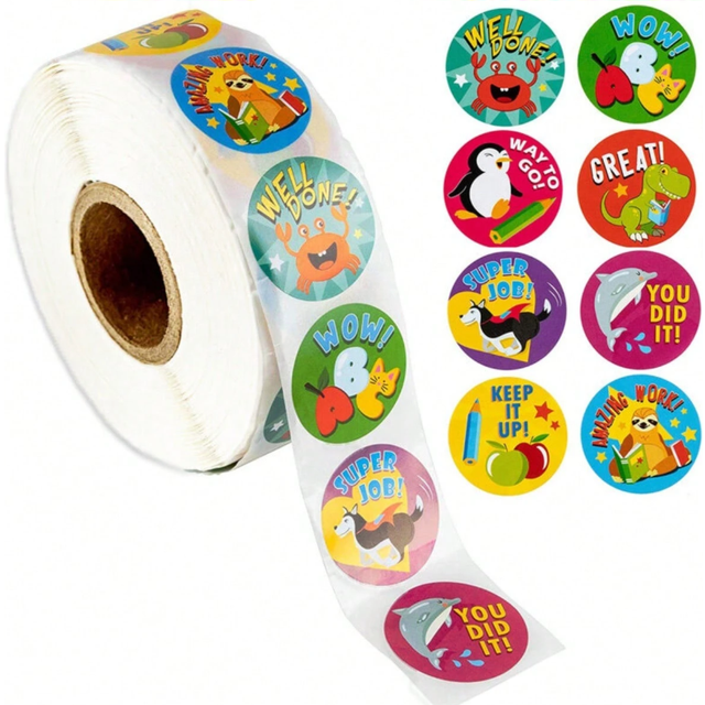 SHEIN 500pcs Kids Cartoon Encouragement Stickers Educational Toys Many Styles Cute Animals Expressions Sticker Children Diy Reward Toy Teacher,Colouring Boo