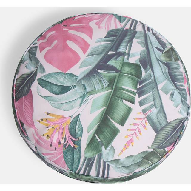 OHS Outdoor Large Round Filled Padded Cushion - Tropical, Green