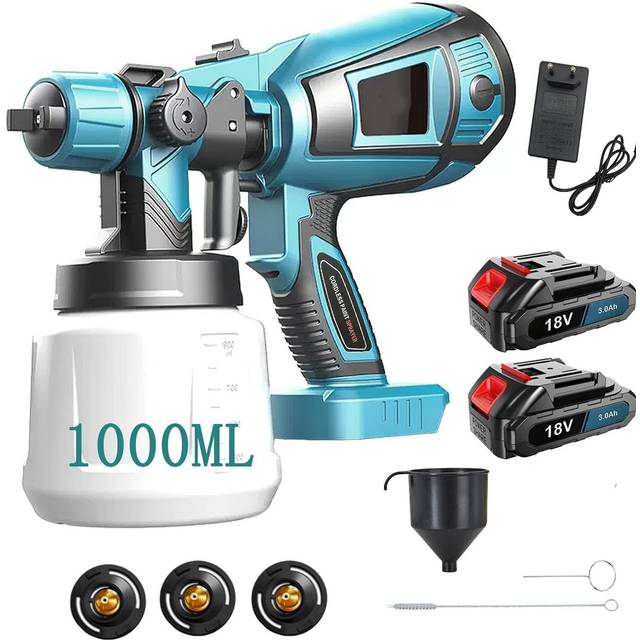 Cordless Paint Sprayer Compatible with Makita 18V Battery, Fence Paint Sprayer with 3 Spray Patterns, Handheld Paint Gun with 2x3000mAh Batteries &