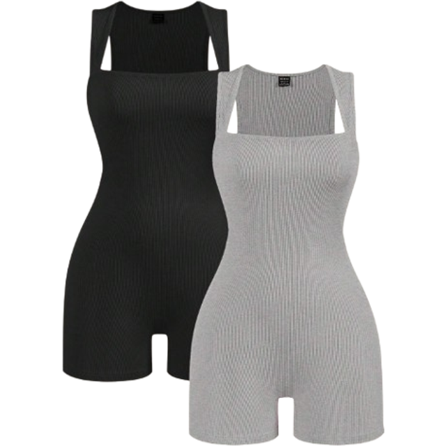 2st/set Dam Casual Enfärgad Stickad Bodycon T-Back Romper - Grå (L,M,S,XL,XS,XXL,XXS,XXXL,XXXXL)
