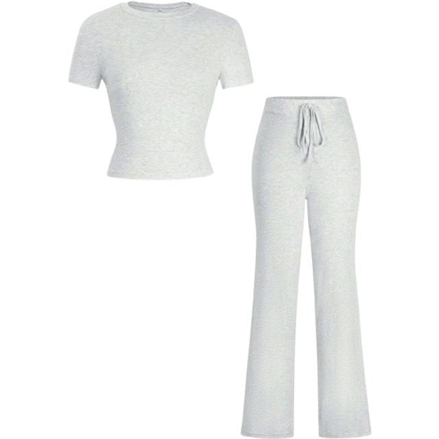 SHEIN 2pcs/Set Casual Solid Color Short Sleeve T-Shirt And Pants, Spring And Summer