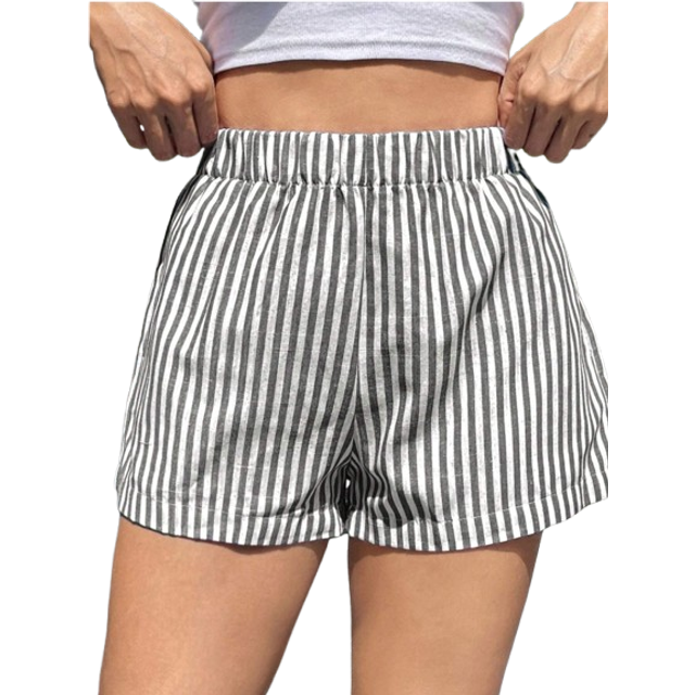 SHEIN Stripe Print Elastic Waist Wide Leg Shorts For Summer