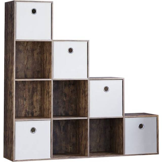 Vida Designs Durham 10 Cube Staircase Storage Unit, Dark Wood & Cube Storage Basket, Set Of 5, White, Brown