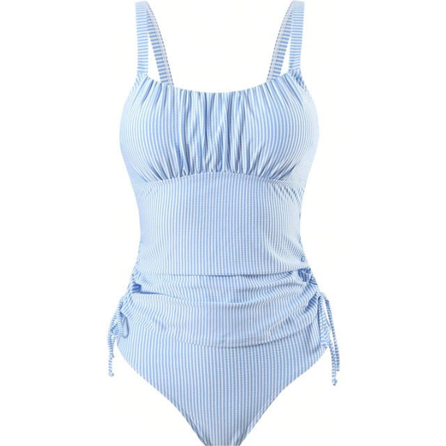 Swim Lushoire 2pcs Mature & Sexy Striped Fabric Tankini Top And High Waisted Briefs Bikini Set