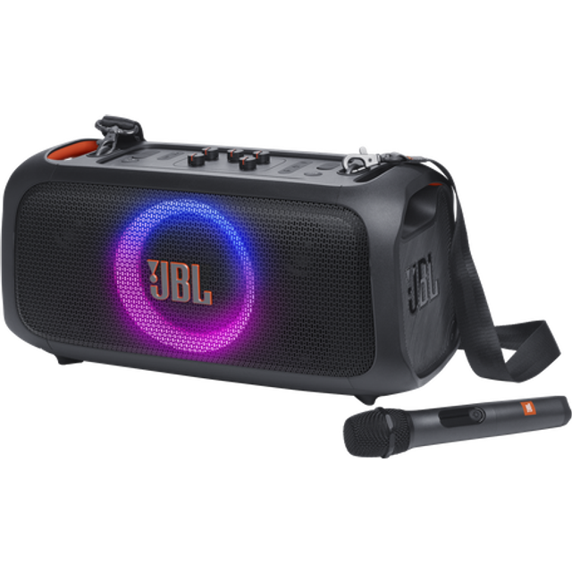 JBL PartyBox On-the-Go Essential - bärbar partyhögtalare med inbyggt ljus och trådlös mikrogon, PX4-stänkskydd design, svart