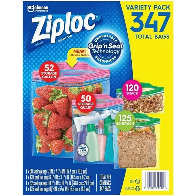 Ziploc Freezer Variety Bag Microwave Safe 347 Pack