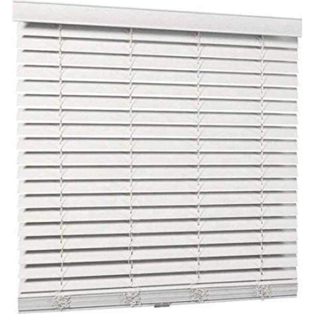 smooth Faux Wood wooden Venetian Blinds ONE With STRINGS and THE OTHER with TAPE 50mm Slats TRIMMABLE (White, 105cm width x 150cm drop)