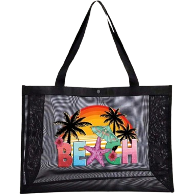 SHEIN Large Capacity Mesh Tote Bag Beach Bag ,Summer Beach Vibrant Starfish Pattern , Large Capacity Beach Bag For Beach Vacation Storage And Shopping For T