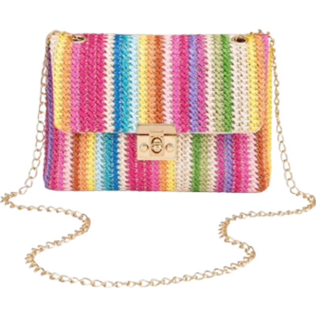 SHEIN Woven Colorful Shoulder Chain Bag Ladies&#39; Small Square Bag, Spring/Summer Casual Beach Bag, High Capacity Women&#39;s Bag