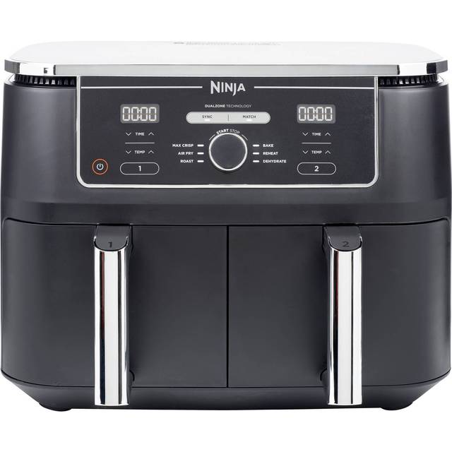 Ninja Foodi MAX dubbel zon digital luftfritös, 2 lådor, 9,5 l, 6-i-1, brukar ingen olja, luftfritera, maximera krispet, rosta, baka, torka, 8 portioner, nonstick diskmaskinssäkra korgar, svart AF400EU