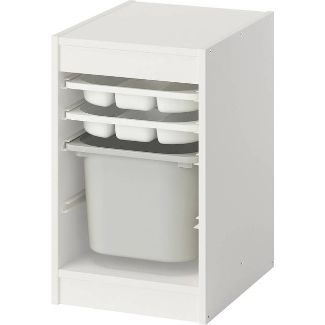 TROFAST förvaringskomb med back/brickor, vit vit/grå, 34x44x56 cm
