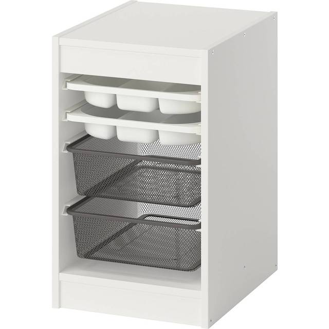 TROFAST förvaringskomb med backar/brickor, vit vit/mörkgrå, 34x44x56 cm